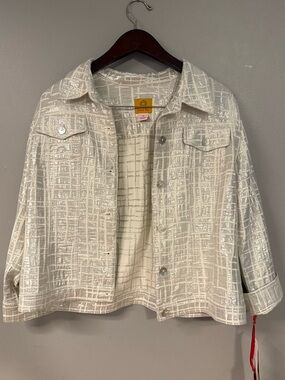 Ruby Rd. Ivory Metallic Grid Button-Up Shirt